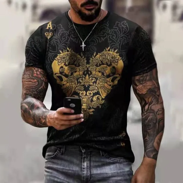 Aidase Horrible Skull Spades Poker T-Shirt Casual Men Summer 3D-Print Extra-Large T-Shirt  Comfort Breathable T-Shirt Tops 110-6XL