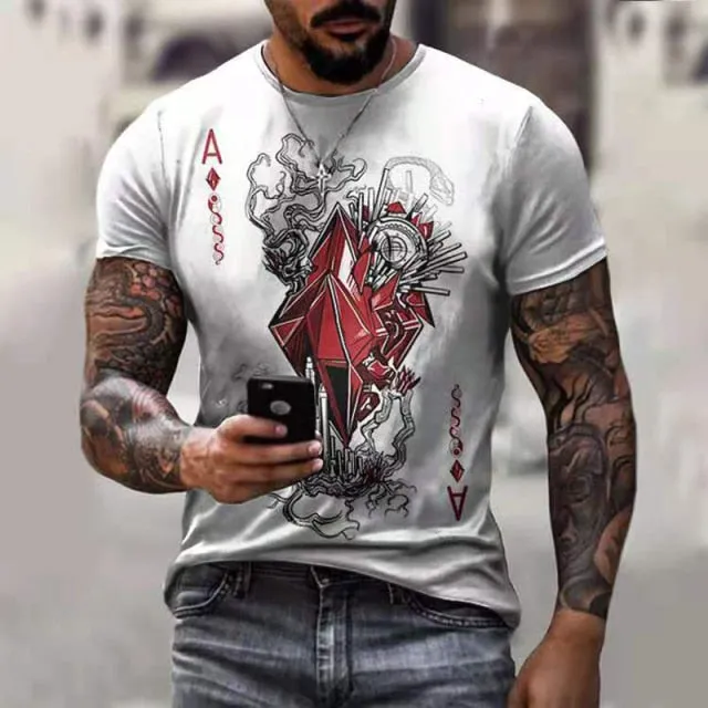 Aidase Horrible Skull Spades Poker T-Shirt Casual Men Summer 3D-Print Extra-Large T-Shirt  Comfort Breathable T-Shirt Tops 110-6XL