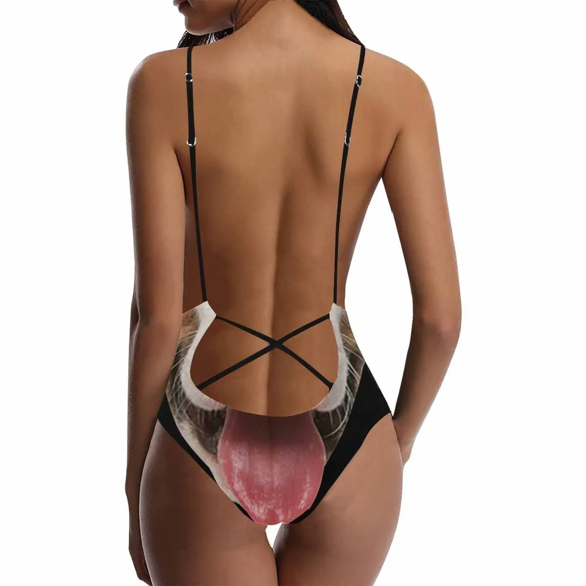 Custom Big Pet Dog Face Swimsuit Personalized Women's Lacing Backless One-Piece Bathing Suit Funny Gift Idea