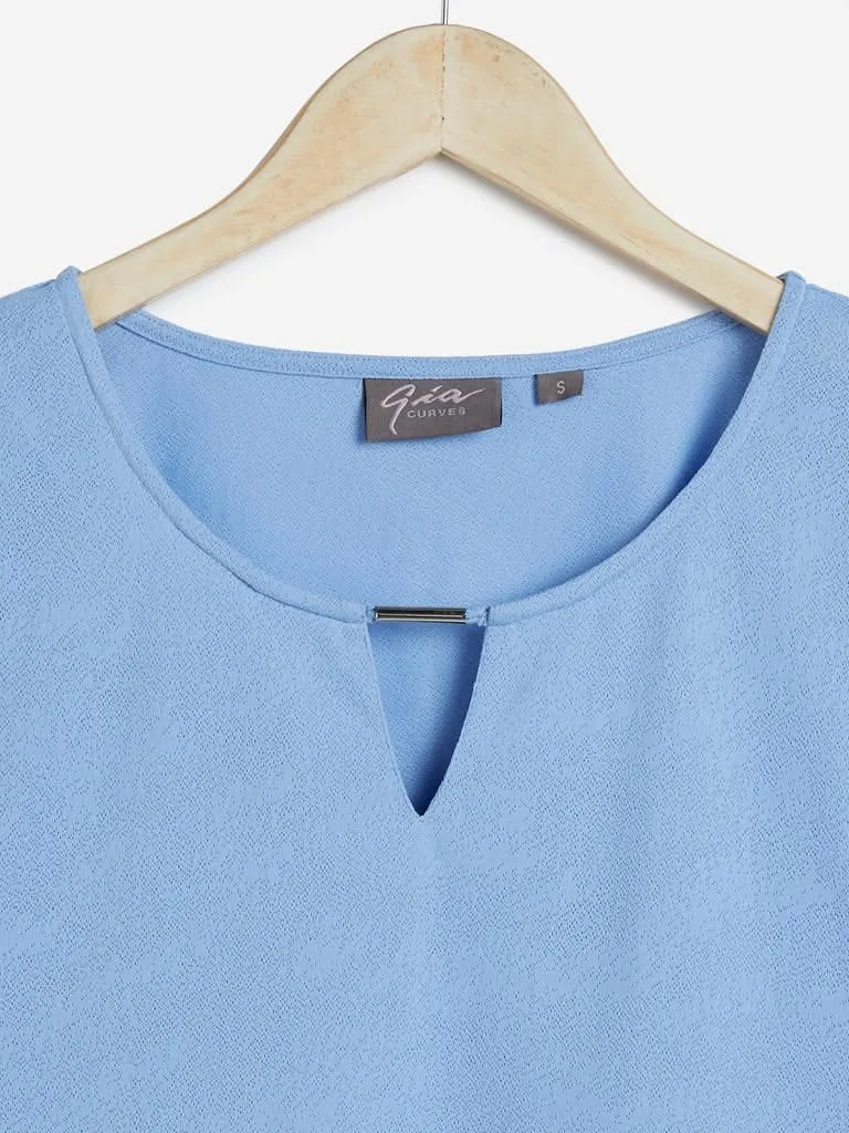 Gia Curves Blue Self-Patterned Top