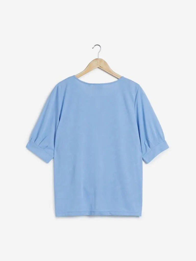 Gia Curves Blue Self-Patterned Top