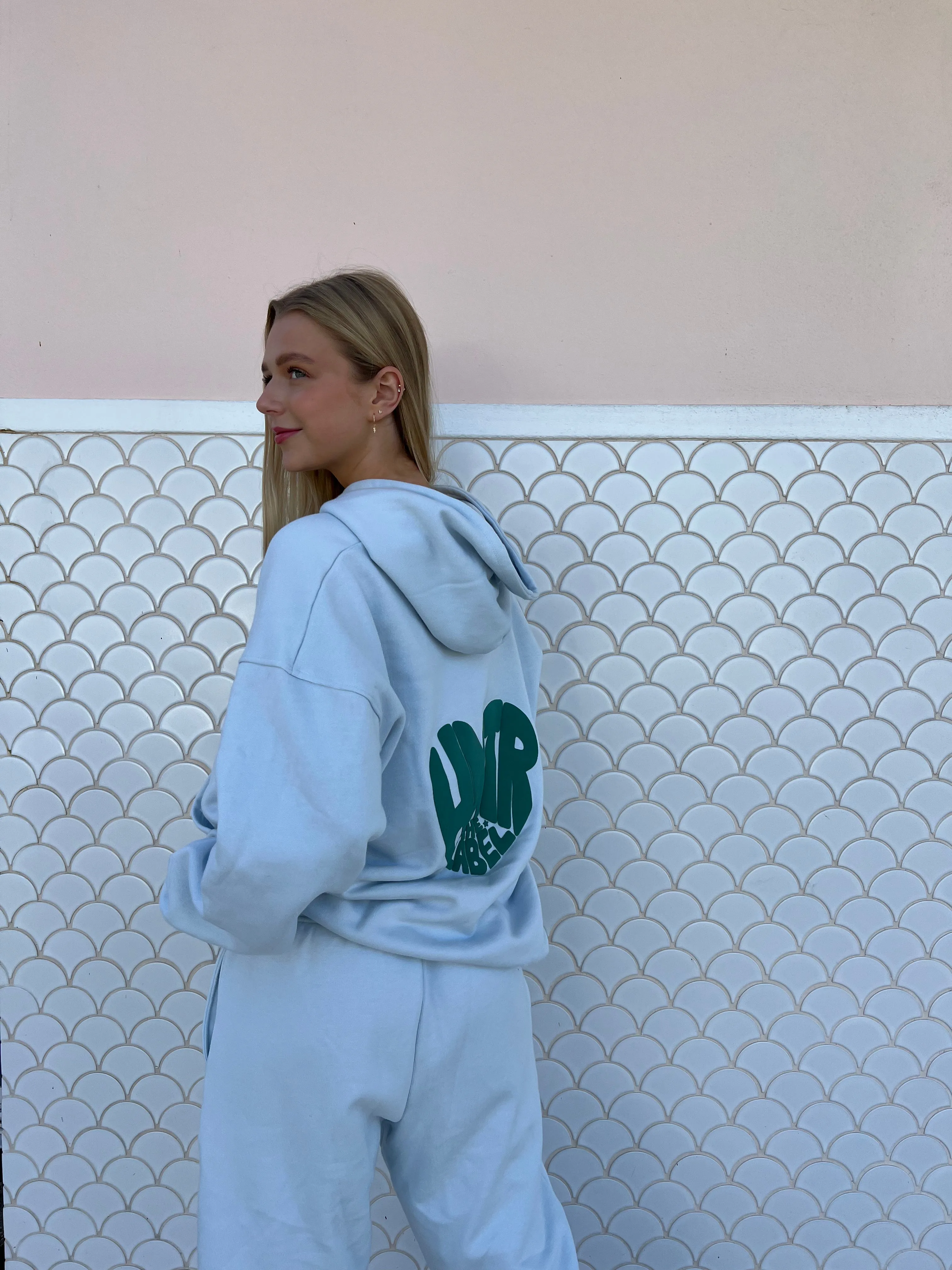HEART PUFF HOOD: baby blue