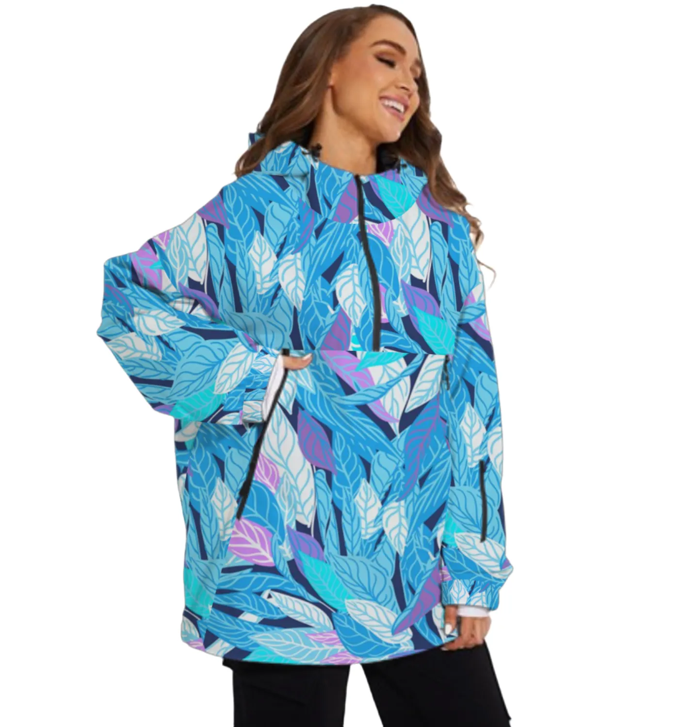 Women's Breckenridge Ski Snowboard Jacket, 3/4 Zip, Icy Blue Leaf