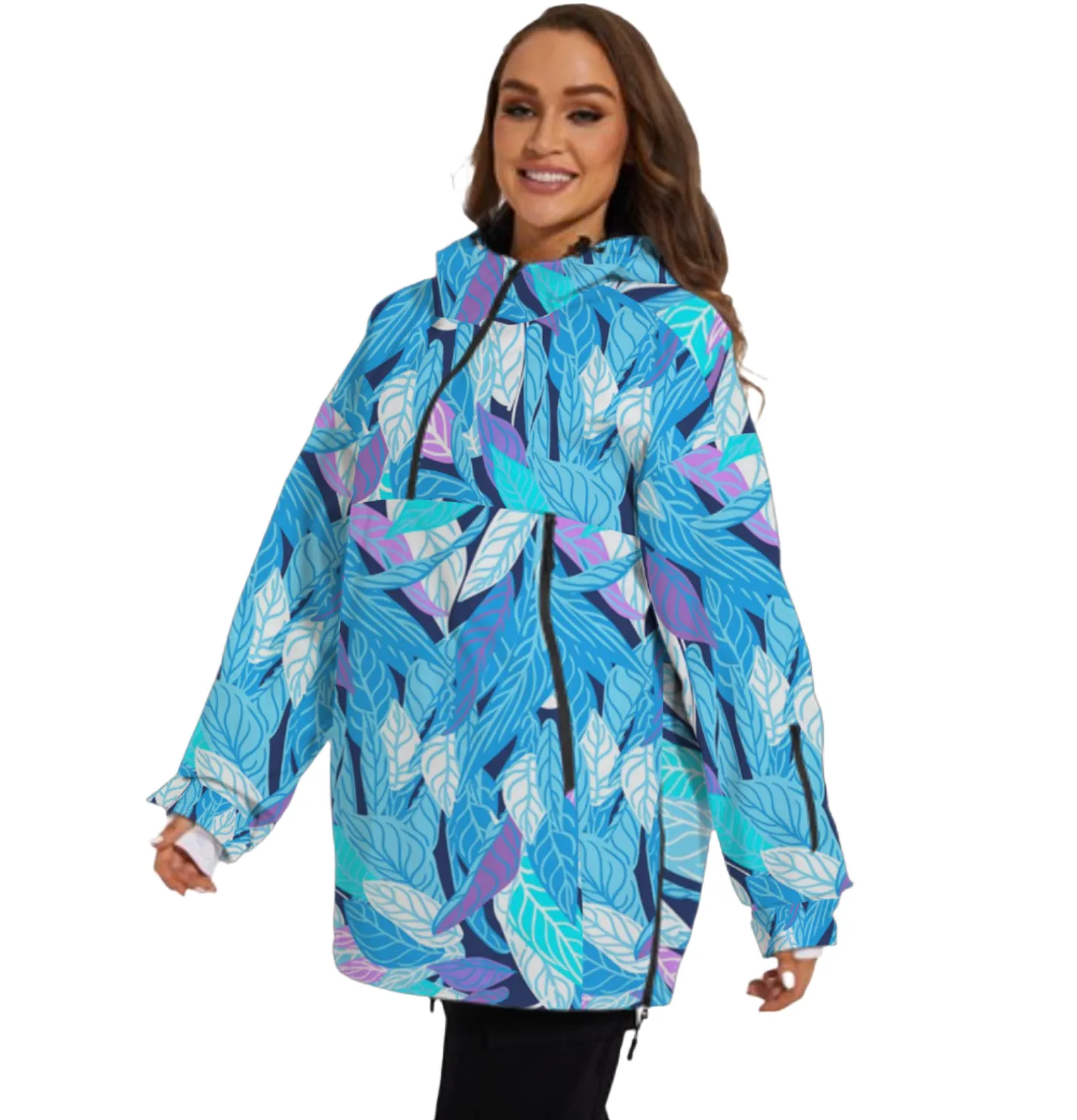 Women's Breckenridge Ski Snowboard Jacket, 3/4 Zip, Icy Blue Leaf